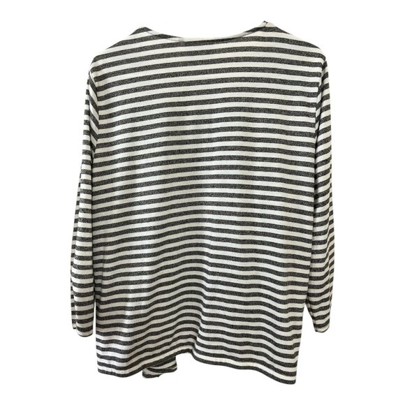 Alfred Dunner Women’s Size L Gray & White Stripe 2-Piece Top with Necklace - Picture 5 of 6